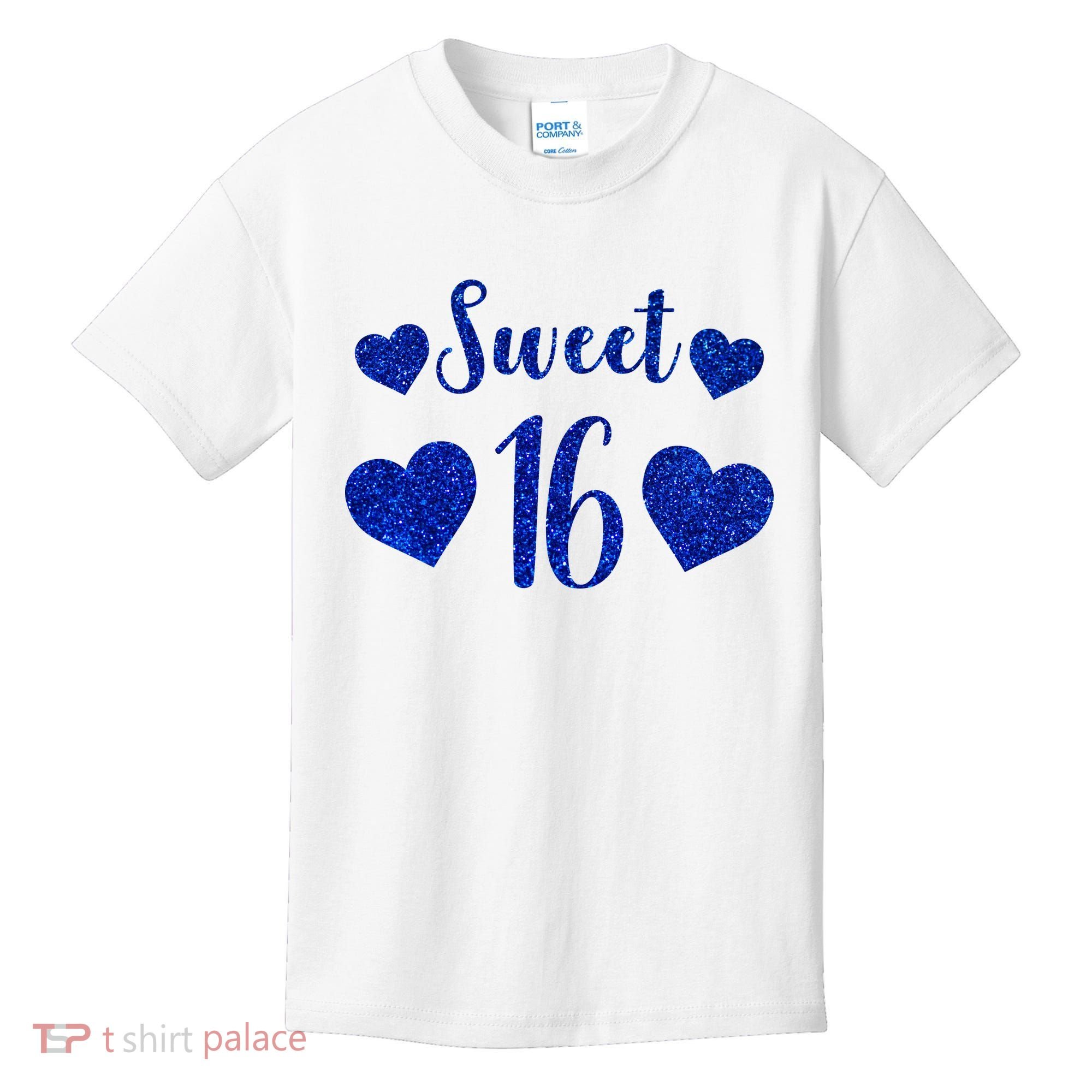  Blue Sparkle Sweet 16 Birthday  Kids T-Shirt