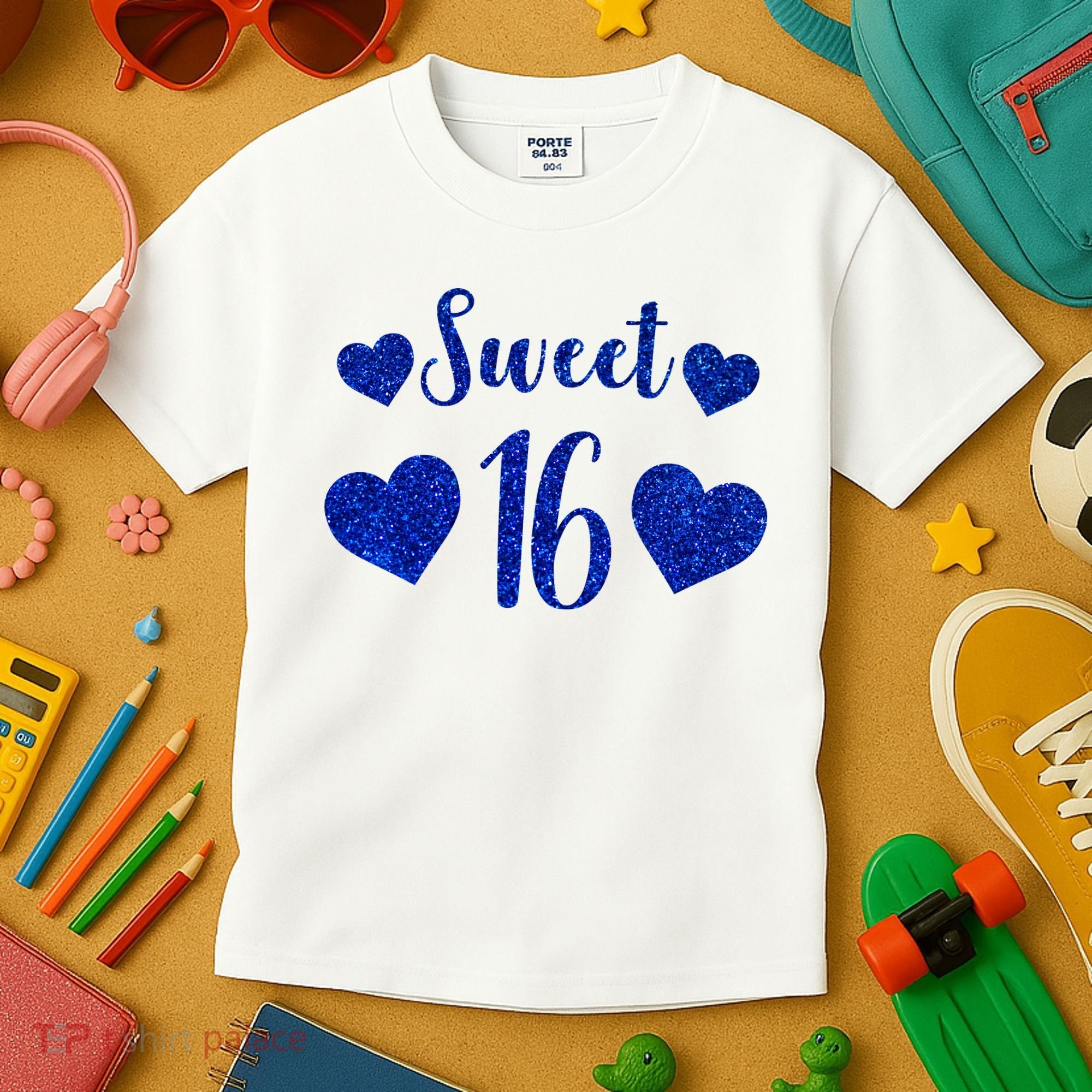  Blue Sparkle Sweet 16 Birthday  Kids T-Shirt