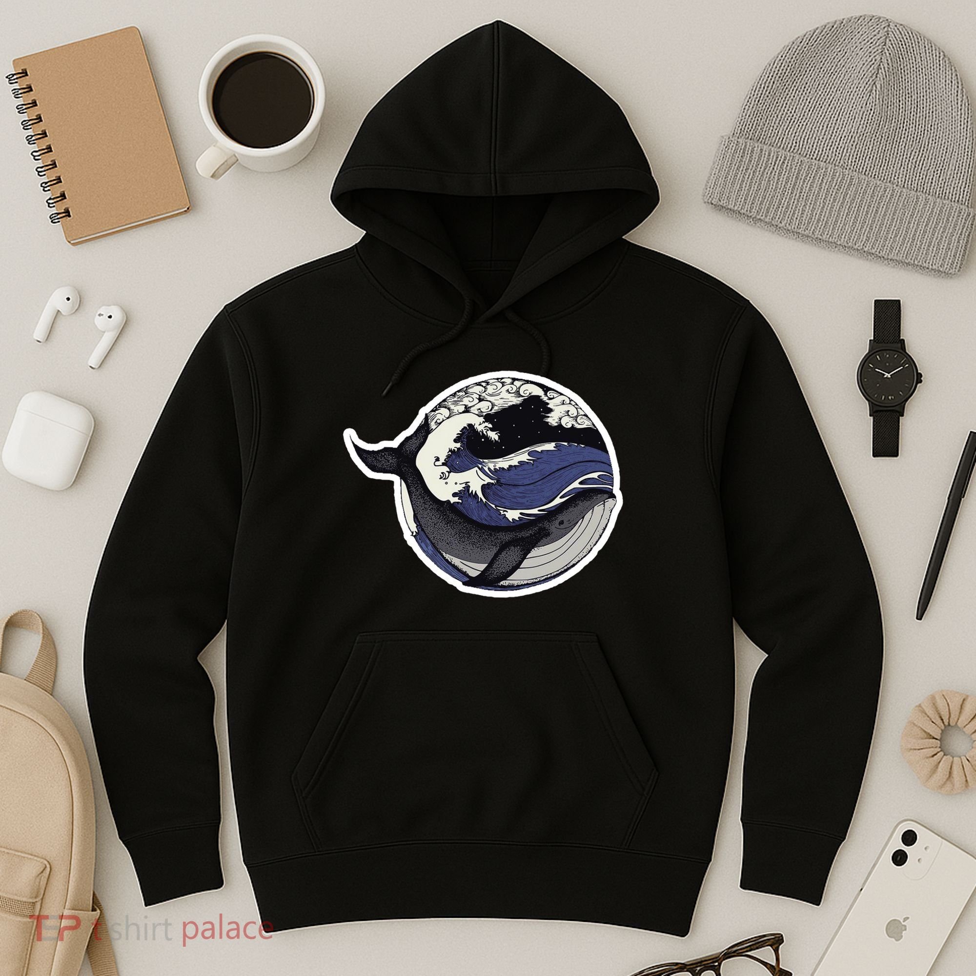 Blue Whale Great Wave Hoodie