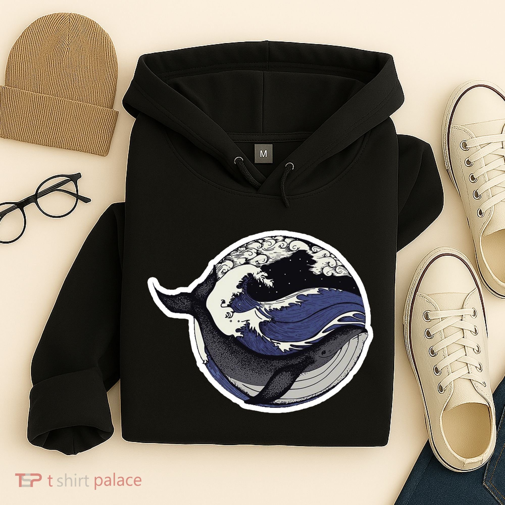 Blue Whale Great Wave Hoodie