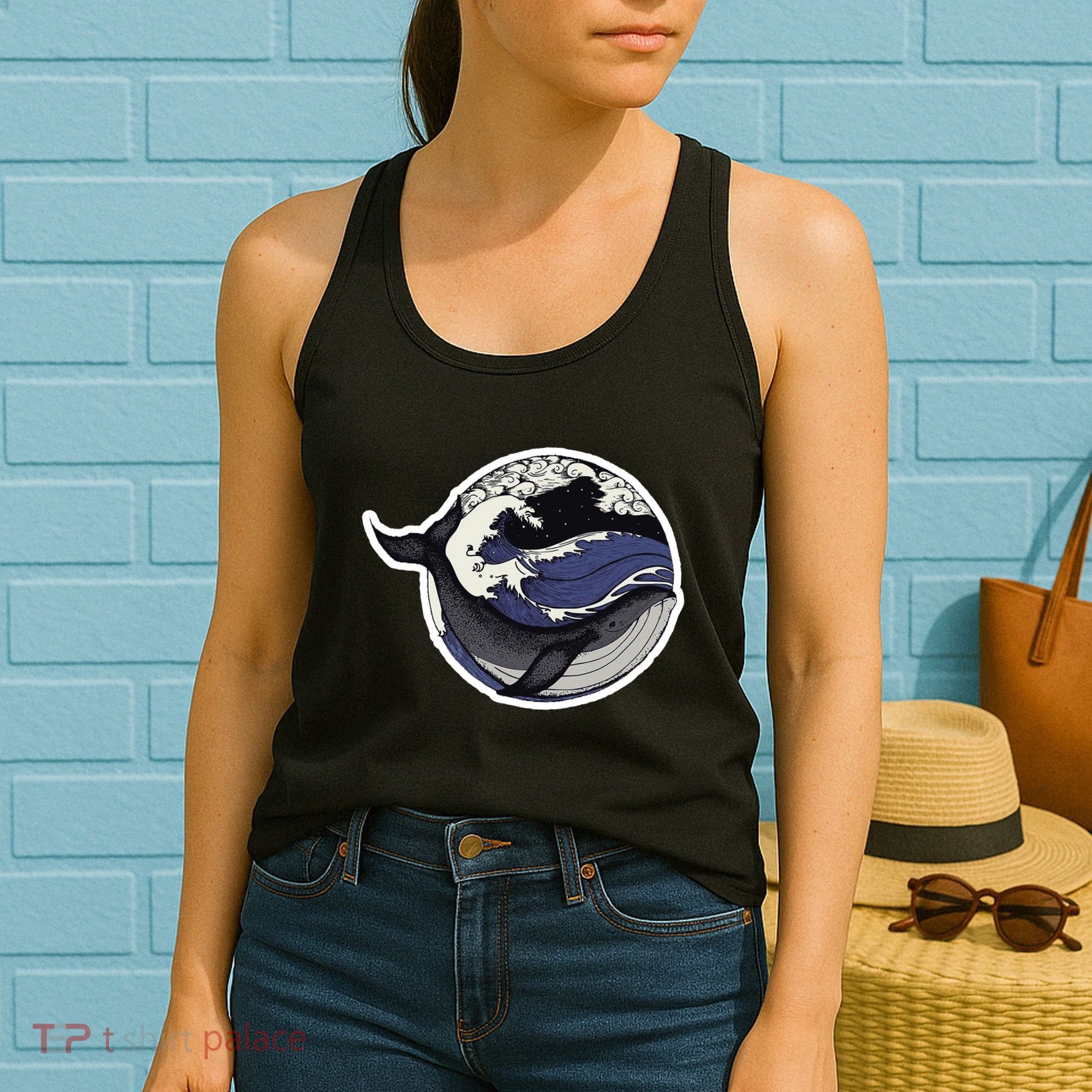 Blue Whale Great Wave Women's Tank Top