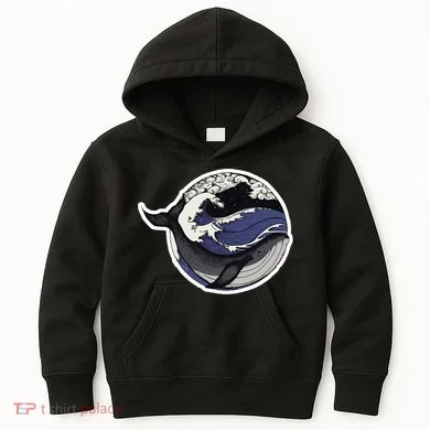 Blue Whale Great Wave Kids Hoodie