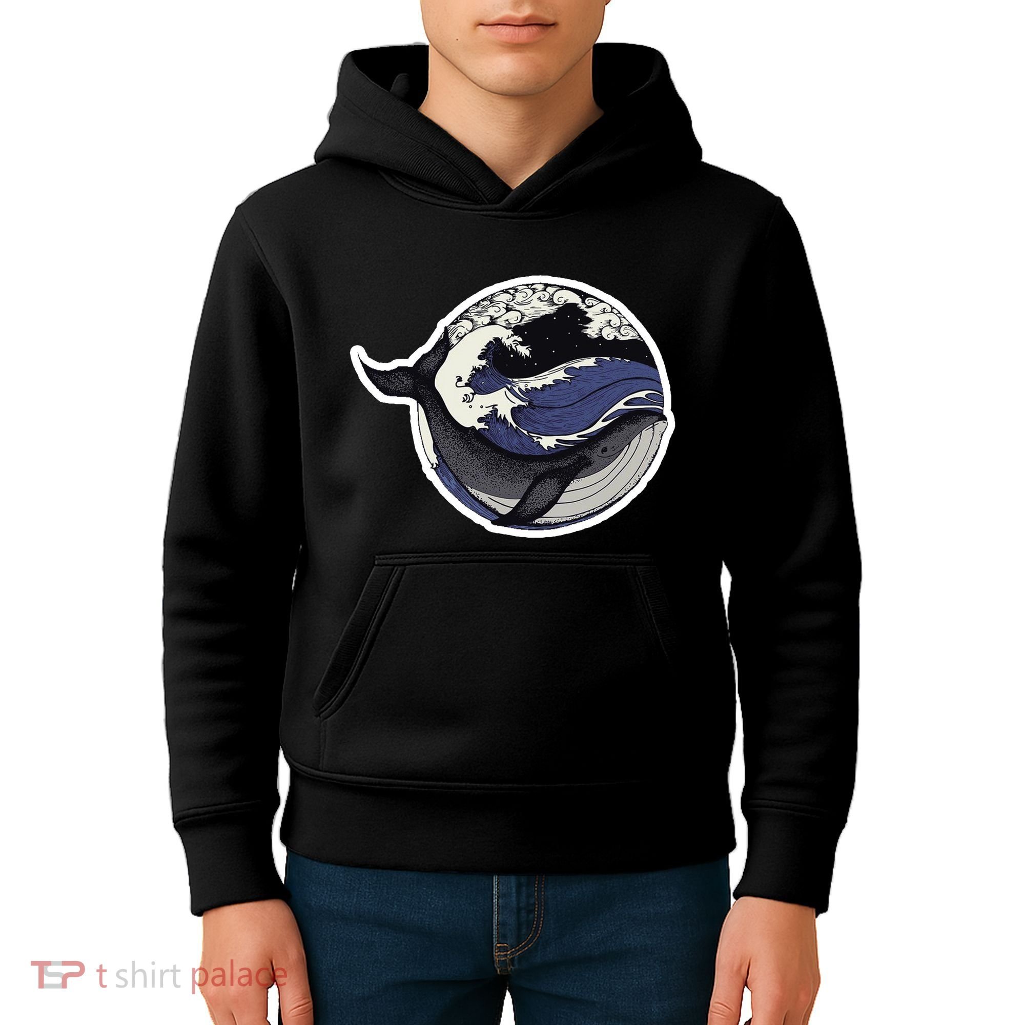 Blue Whale Great Wave Kids Hoodie
