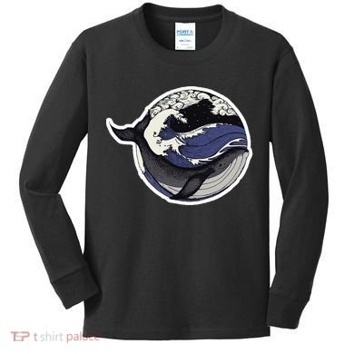Blue Whale Great Wave Kids Long Sleeve Shirt