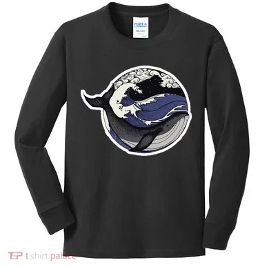 Blue Whale Great Wave Kids Long Sleeve Shirt