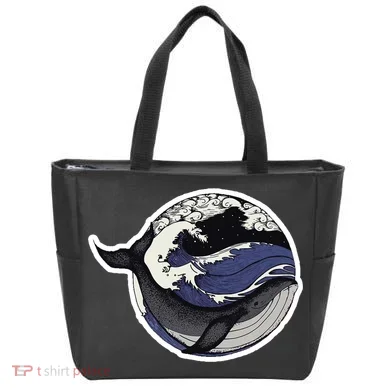 Blue Whale Great Wave Tote Bag