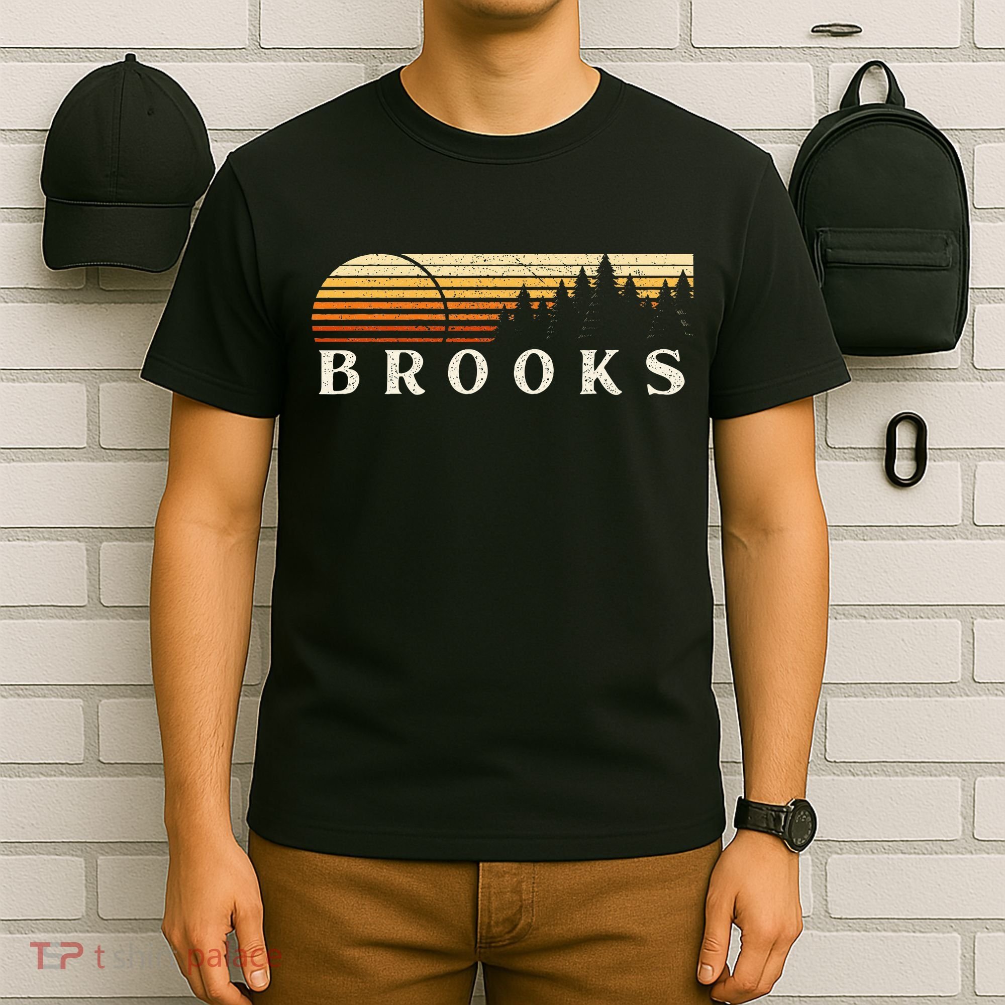 Brooks La Vintage Evergreen Sunset Eighties Retro T-Shirt