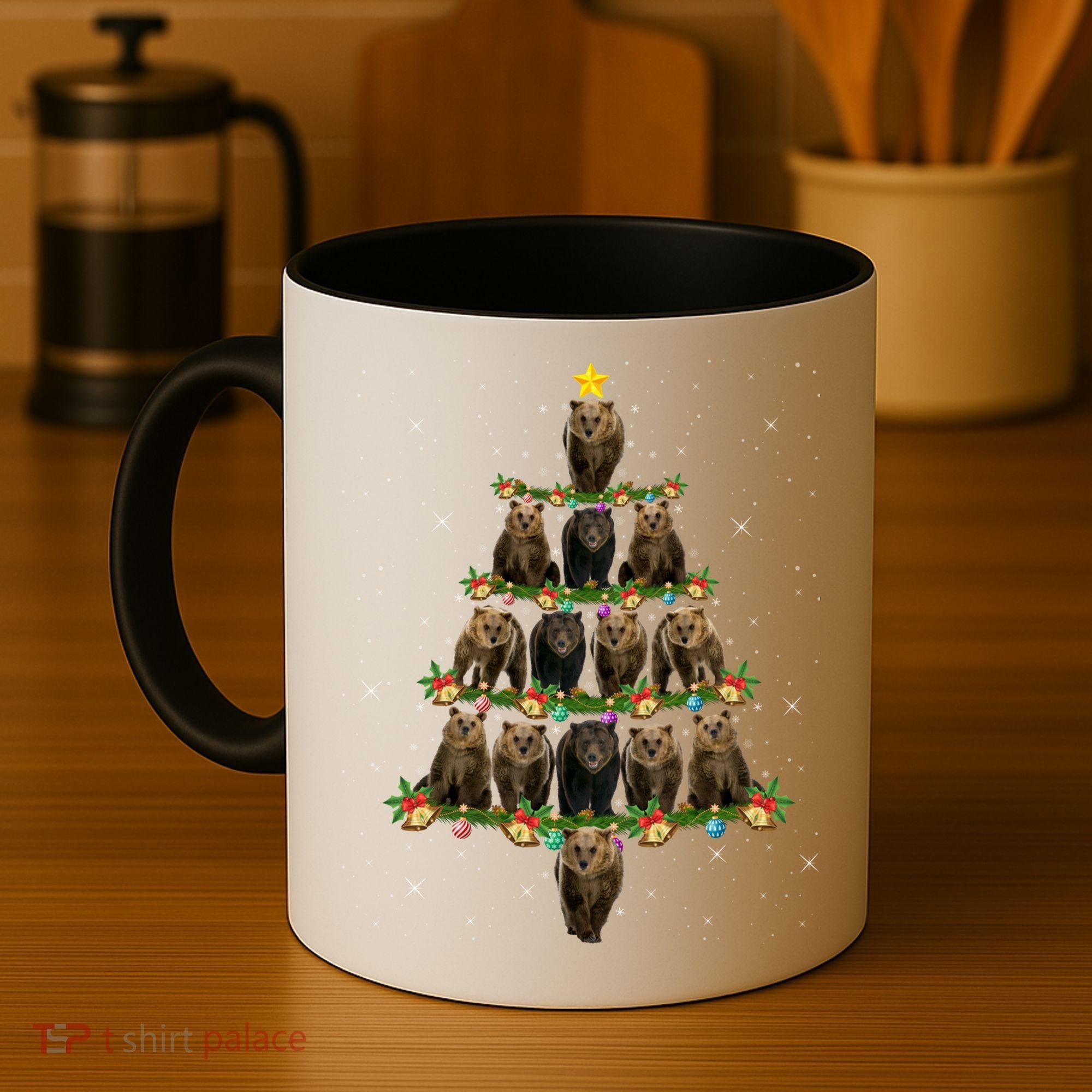 Bear Lover Xmas Tree Lights Santa Bear Christmas Funny Gift Coffee Mug