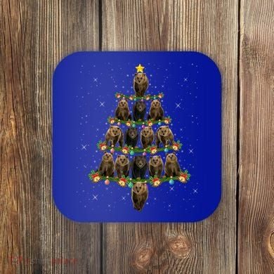 Bear Lover Xmas Tree Lights Santa Bear Christmas Funny Gift Coaster