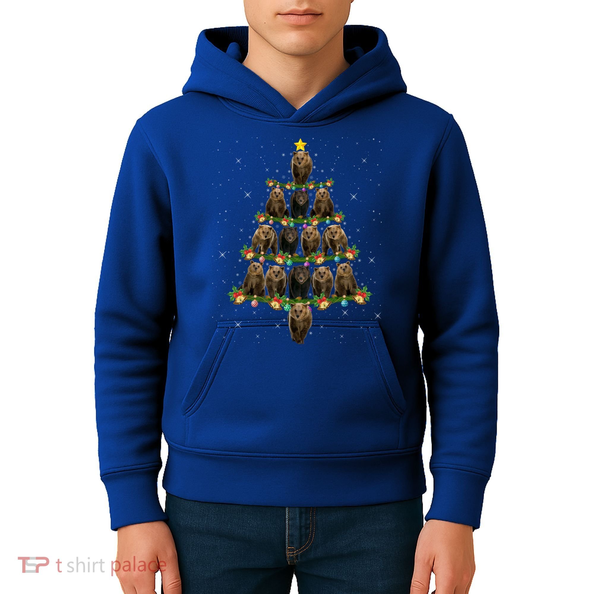 Bear Lover Xmas Tree Lights Santa Bear Christmas Funny Gift Kids Hoodie