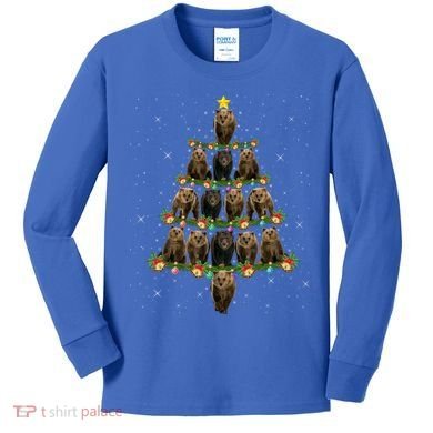 Bear Lover Xmas Tree Lights Santa Bear Christmas Funny Gift Kids Long Sleeve Shirt