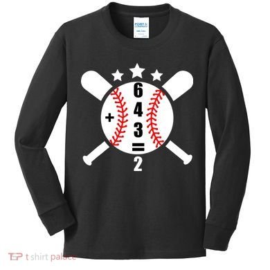 Baseball Math 6 4 3 2 Double Play Cute Softball Game Kids Long Sleeve Shirt