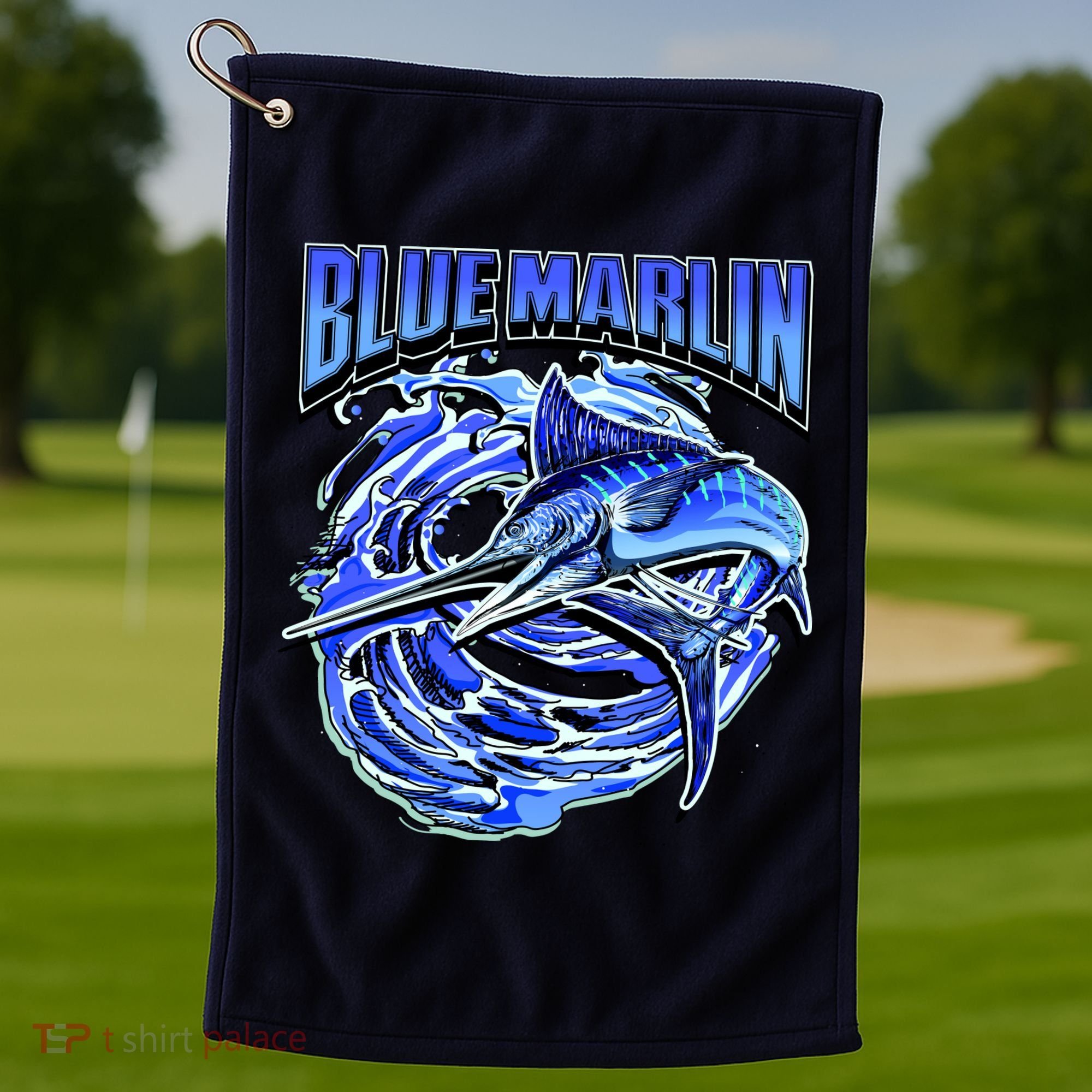 Blue Marlin Action Shot Fishing Golf Towel