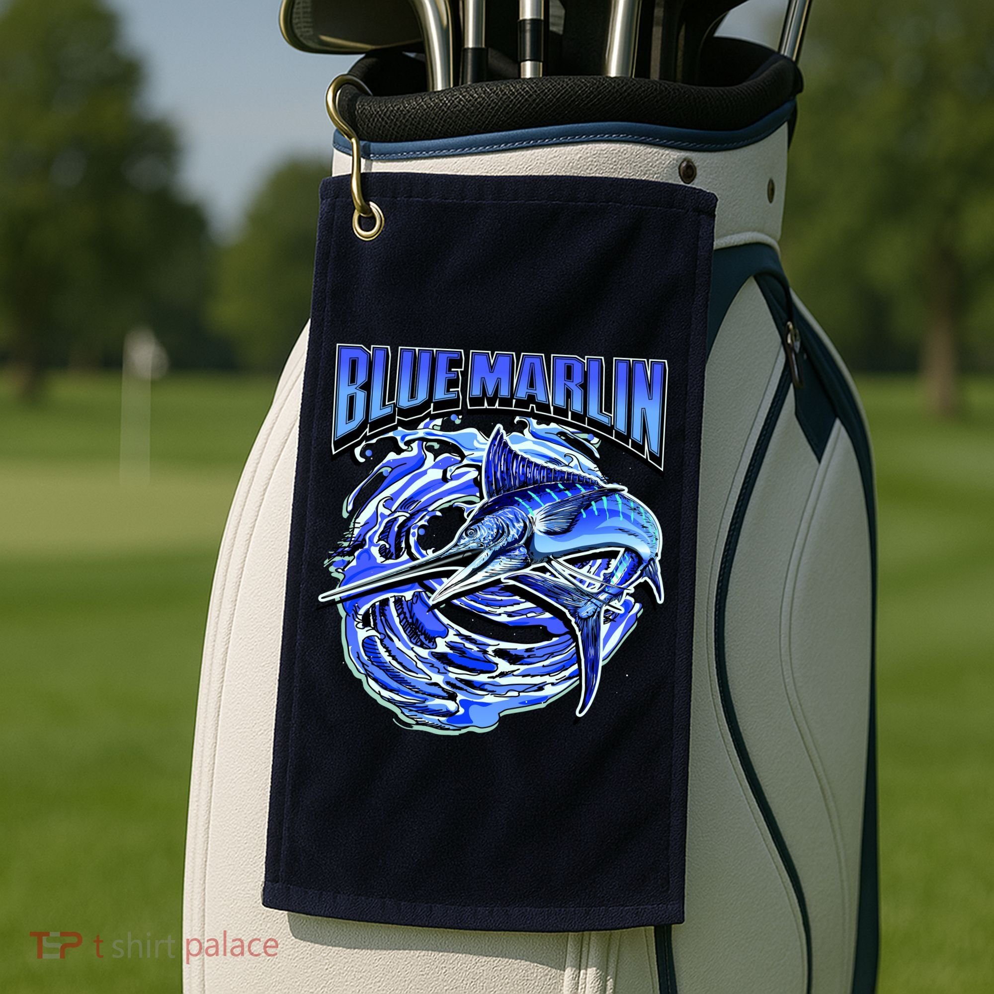 Blue Marlin Action Shot Fishing Golf Towel