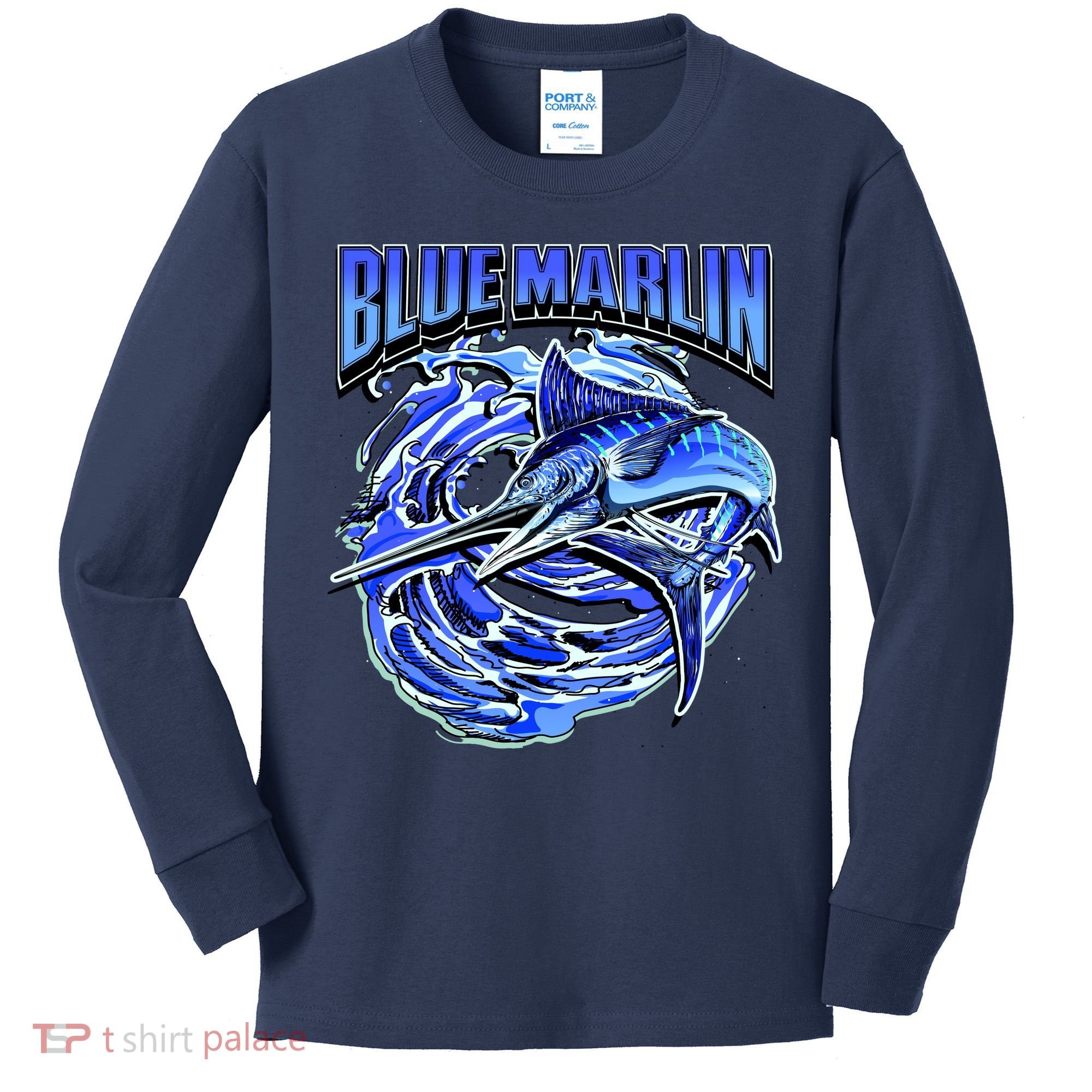 Blue Marlin Action Shot Fishing Kids Long Sleeve Shirt
