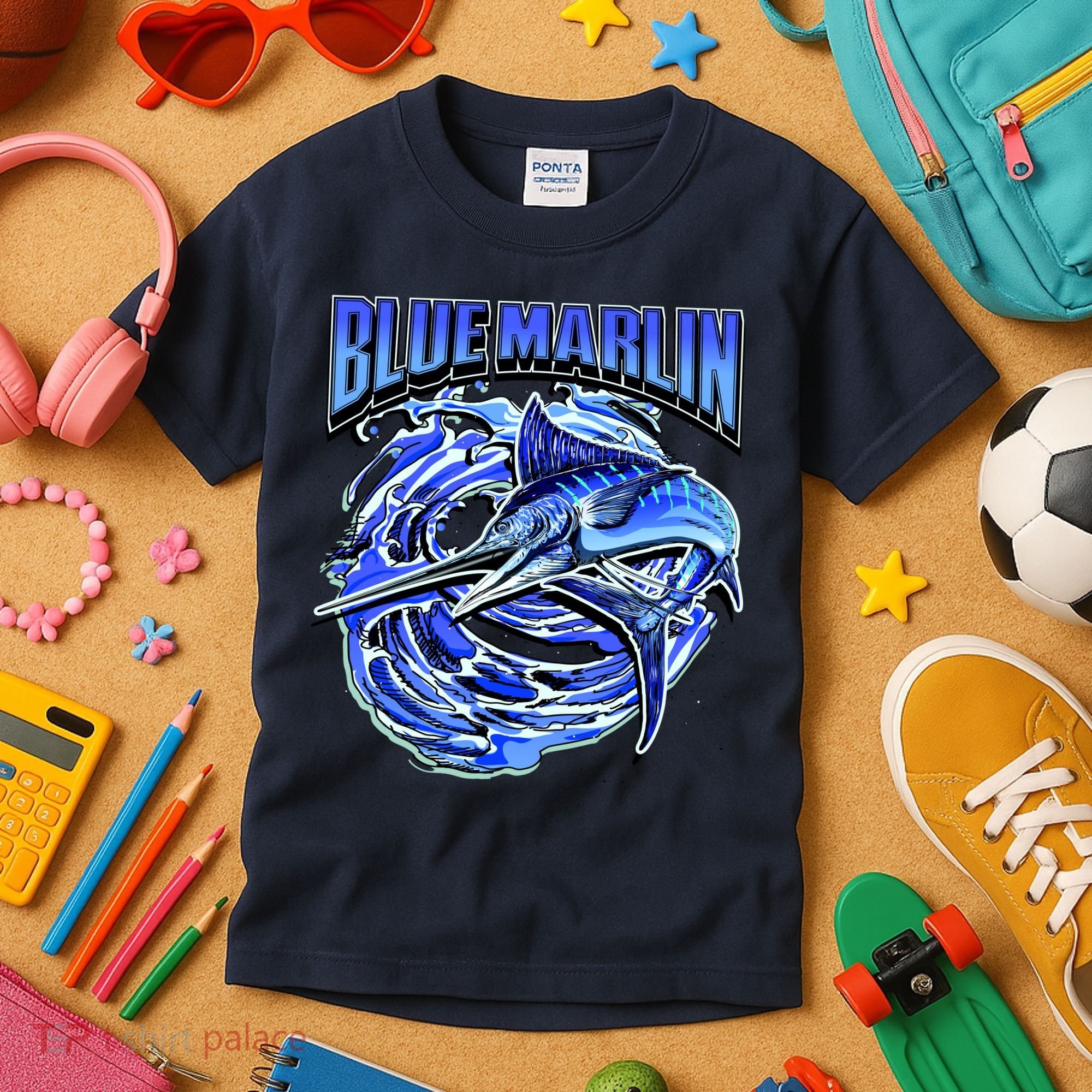 Blue Marlin Action Shot Fishing Kids T-Shirt
