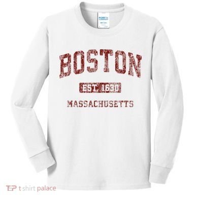 Boston Massachusetts Athletic Throwback Kids Long Sleeve Shirt