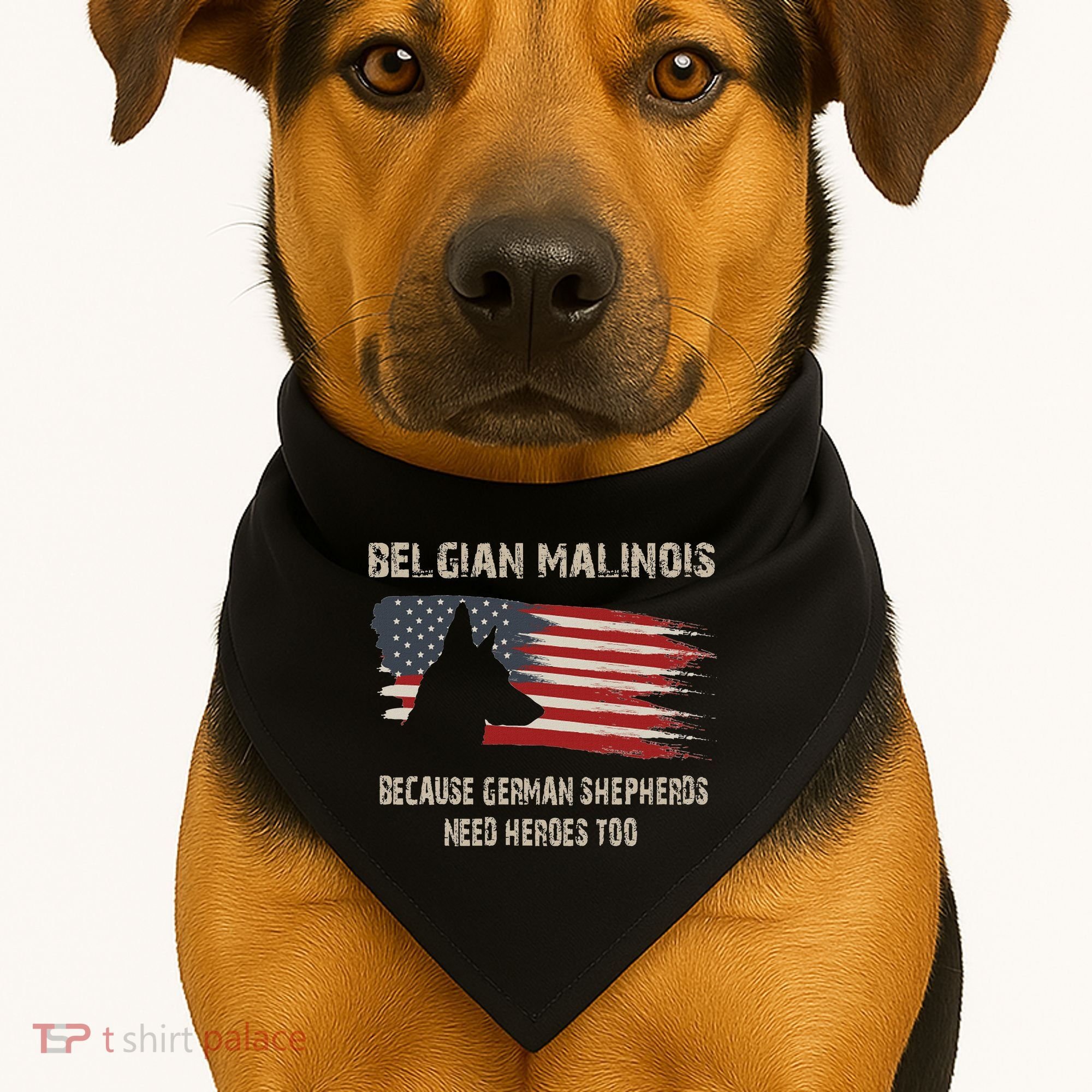 Belgian Malinois American Flag USA-Made Doggie Bandana