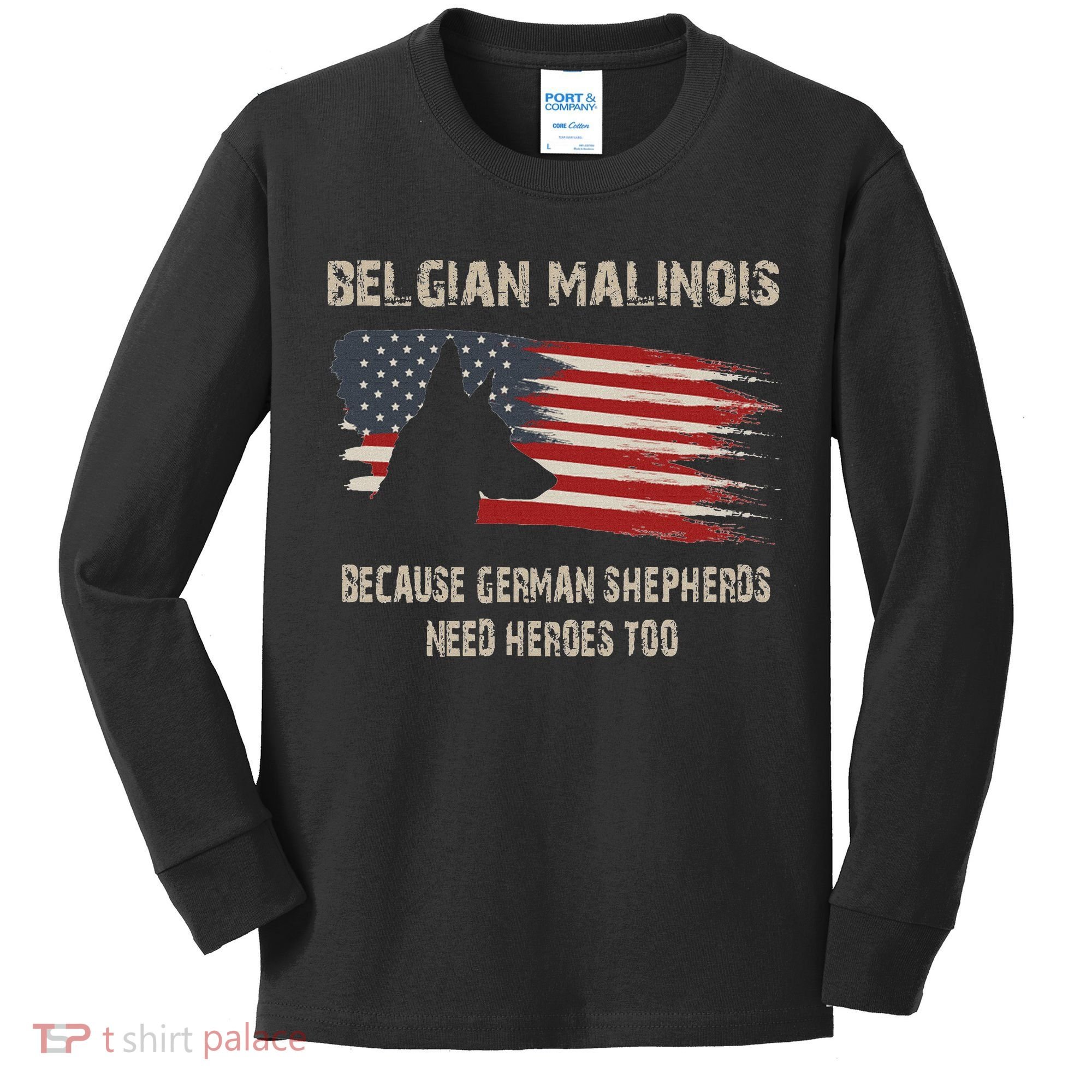 Belgian Malinois American Flag Kids Long Sleeve Shirt