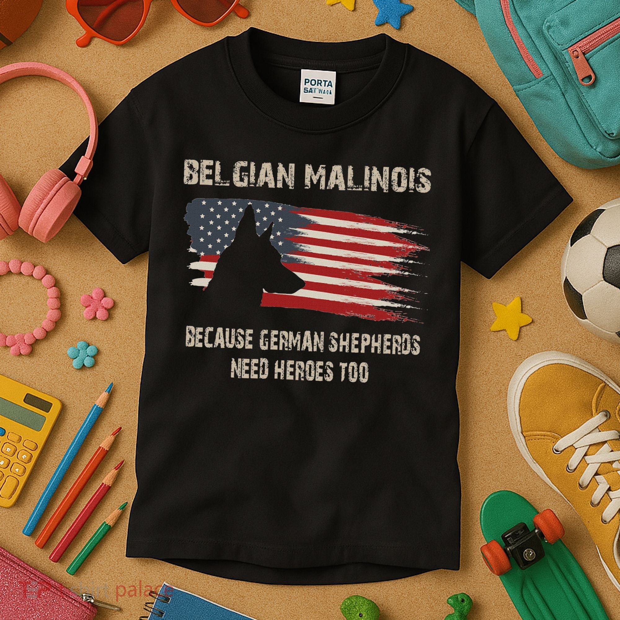 Belgian Malinois American Flag Kids T-Shirt