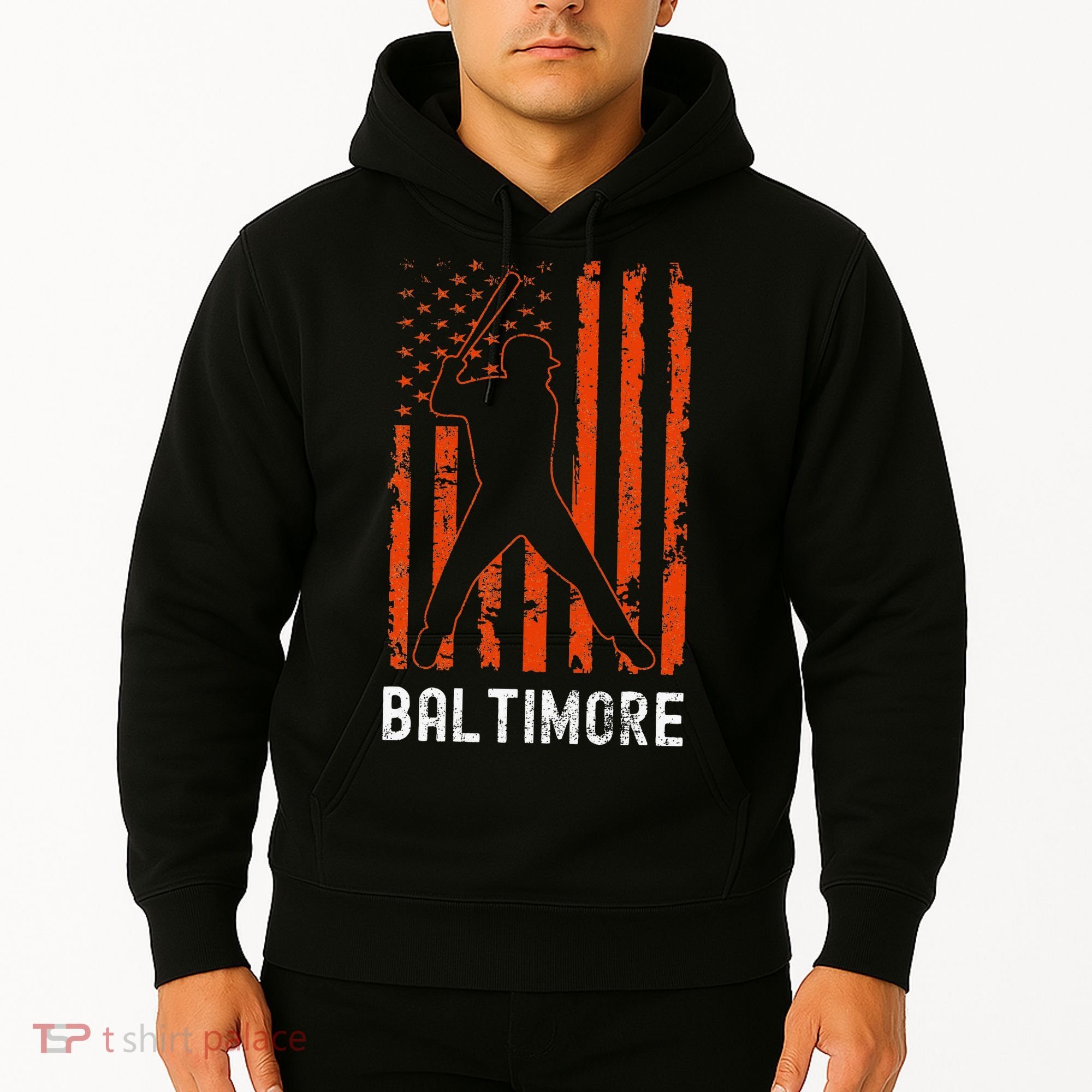 Baltimore Maryland American Flag Baseball Weathered Hoodie