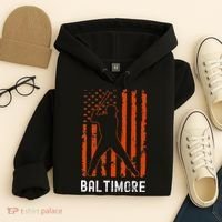 Baltimore Maryland American Flag Baseball Weathered Hoodie thumb 4