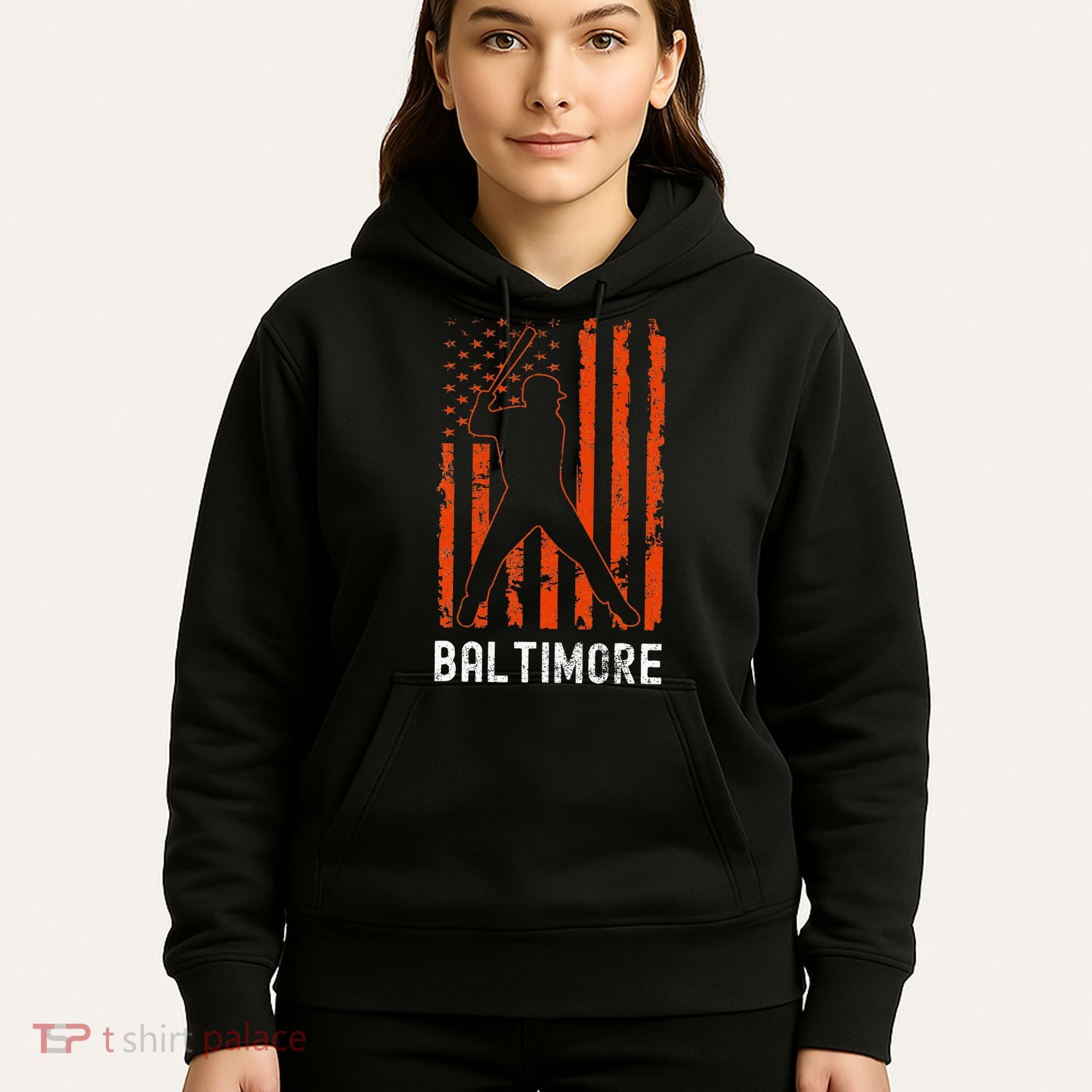 Baltimore Maryland American Flag Baseball Weathered Hoodie
