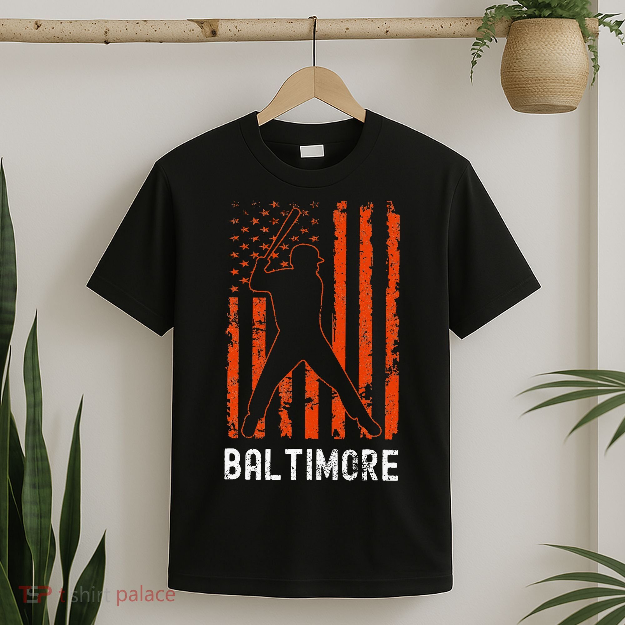 Baltimore Maryland American Flag Baseball Weathered T-Shirt