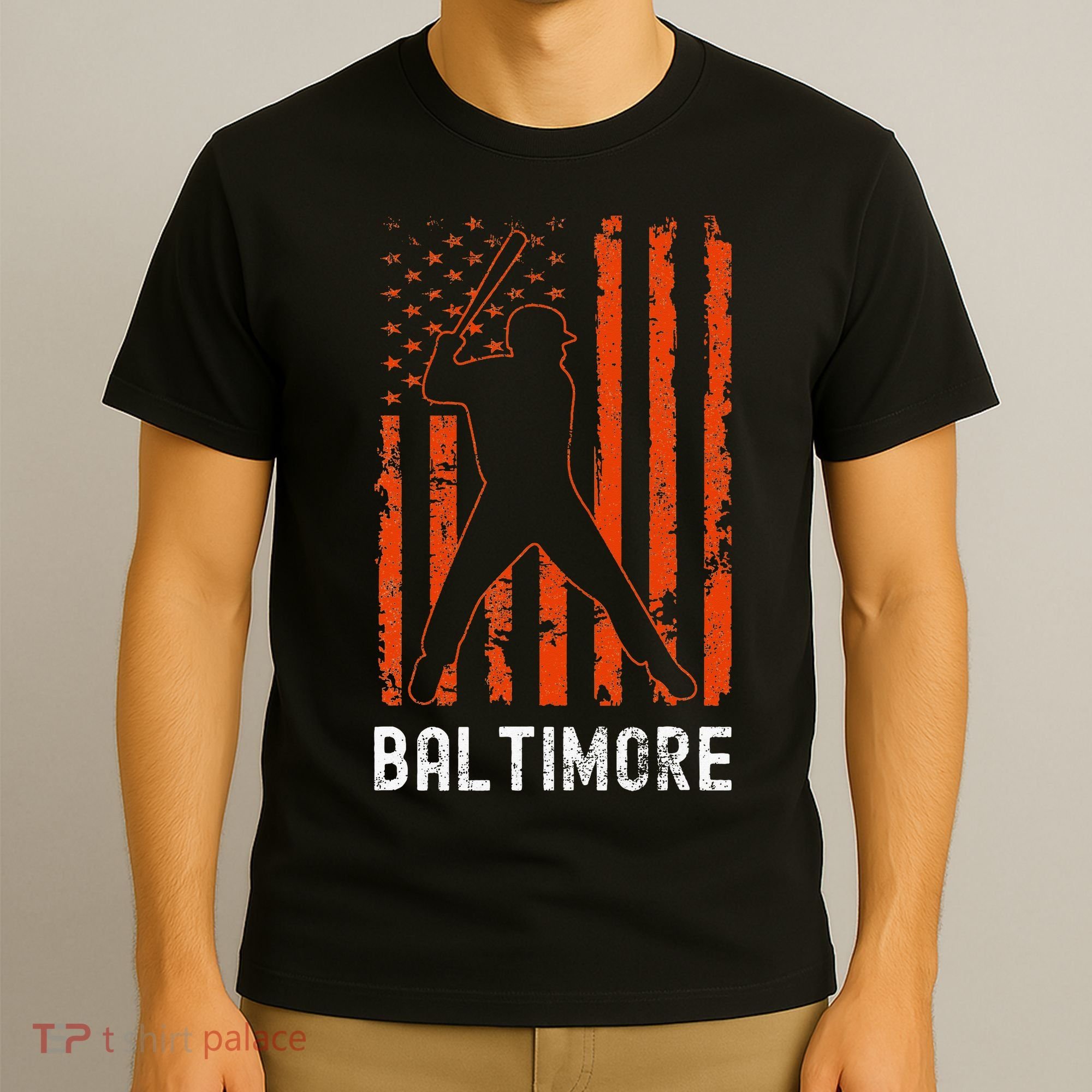Baltimore Maryland American Flag Baseball Weathered T-Shirt