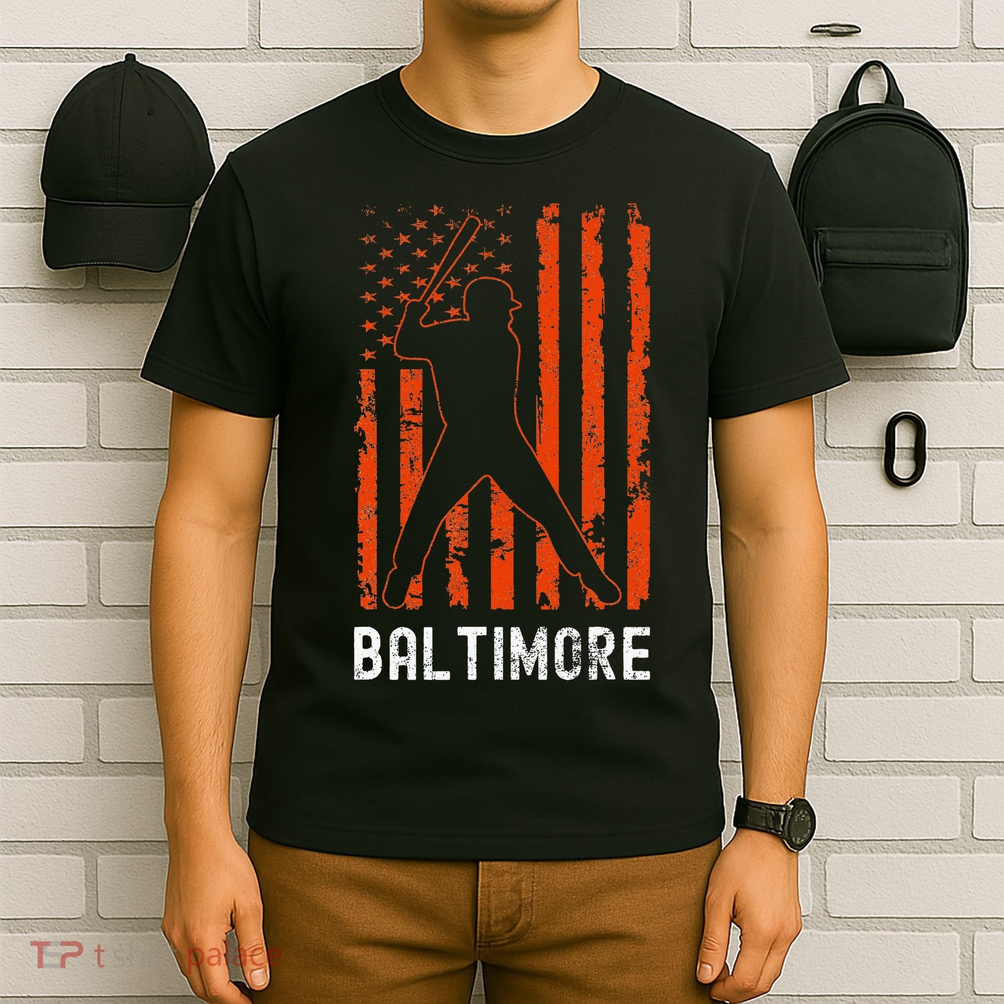 Baltimore Maryland American Flag Baseball Weathered T-Shirt