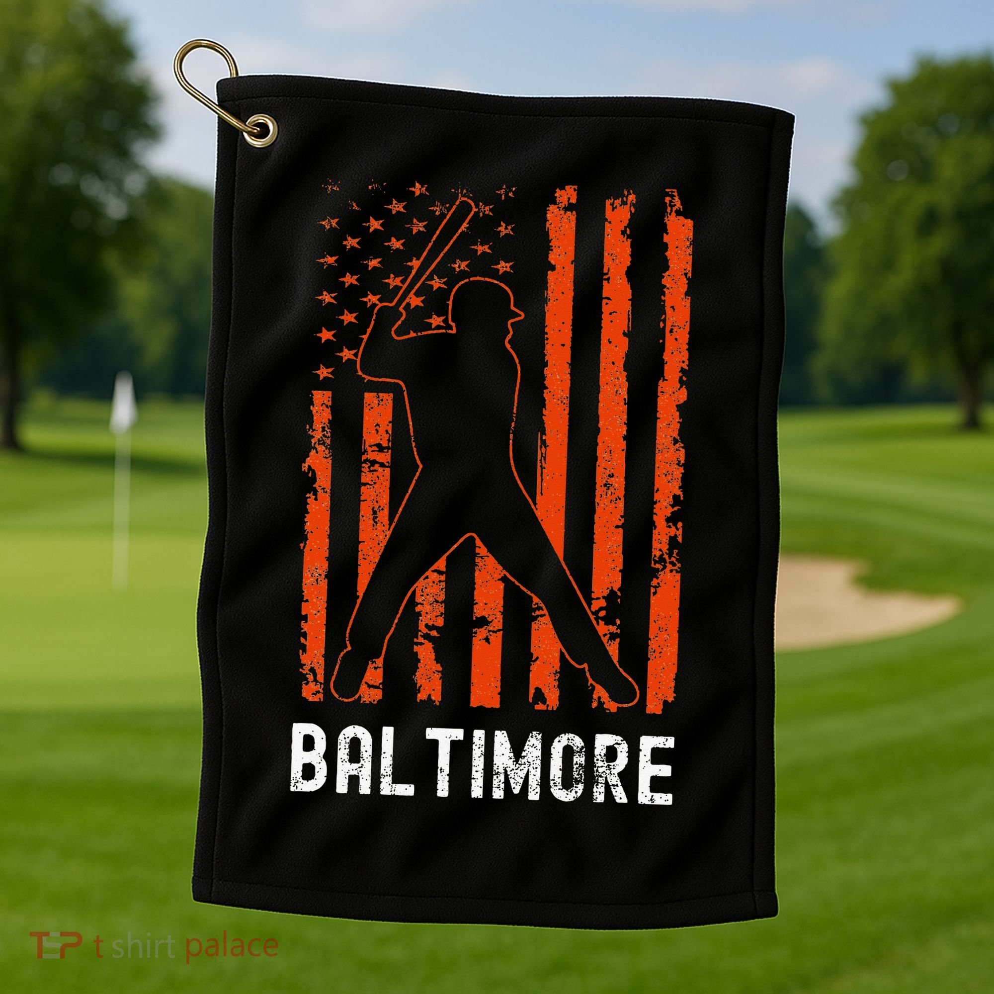 Baltimore Maryland American Flag Baseball Weathered Golf Towel
