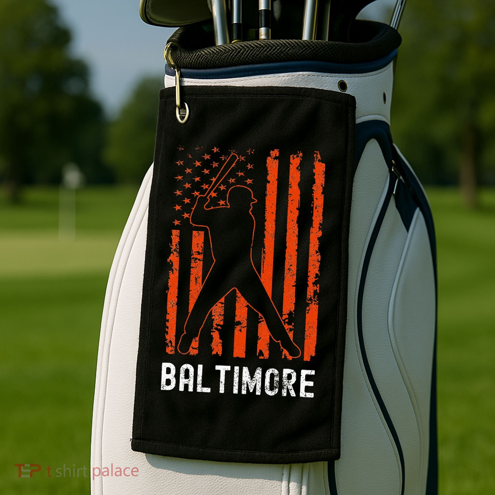 Baltimore Maryland American Flag Baseball Weathered Golf Towel