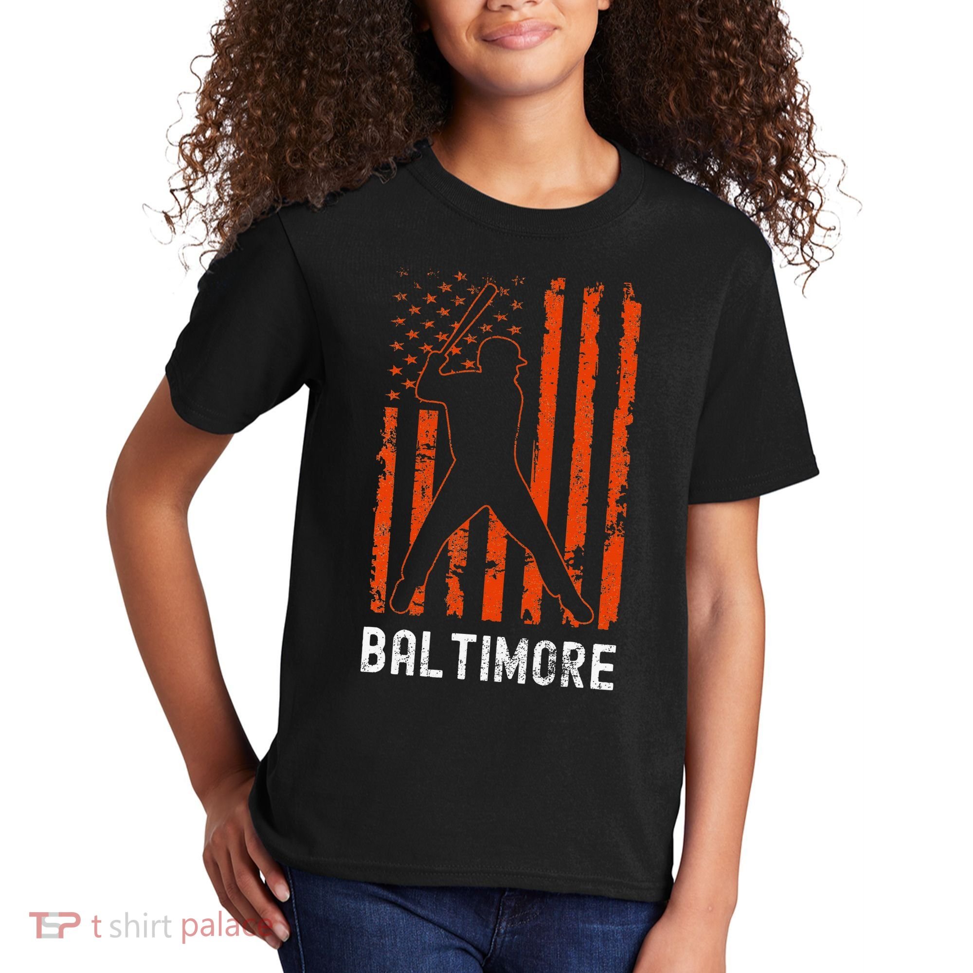 Baltimore Maryland American Flag Baseball Weathered Kids T-Shirt
