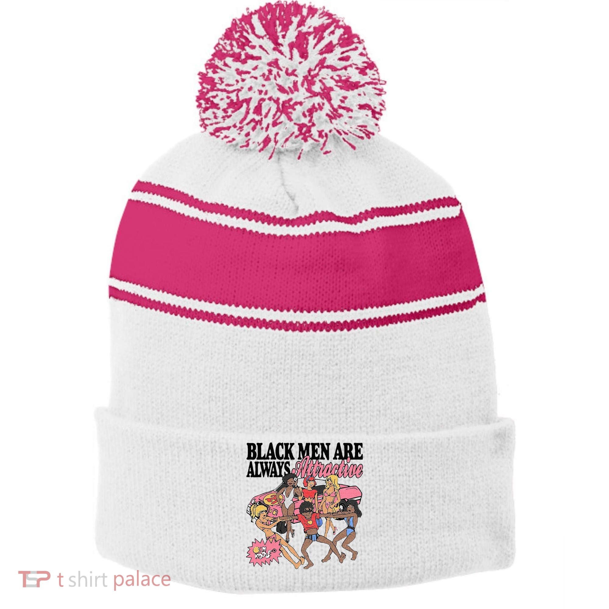 Black Men Are Always Attractive Stripe Pom Pom Beanie