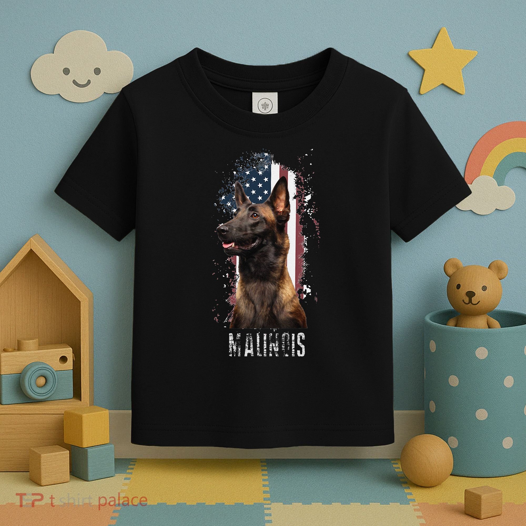 Belgian Malinois American Flag Funny Dog Gift Love Toddler T-Shirt