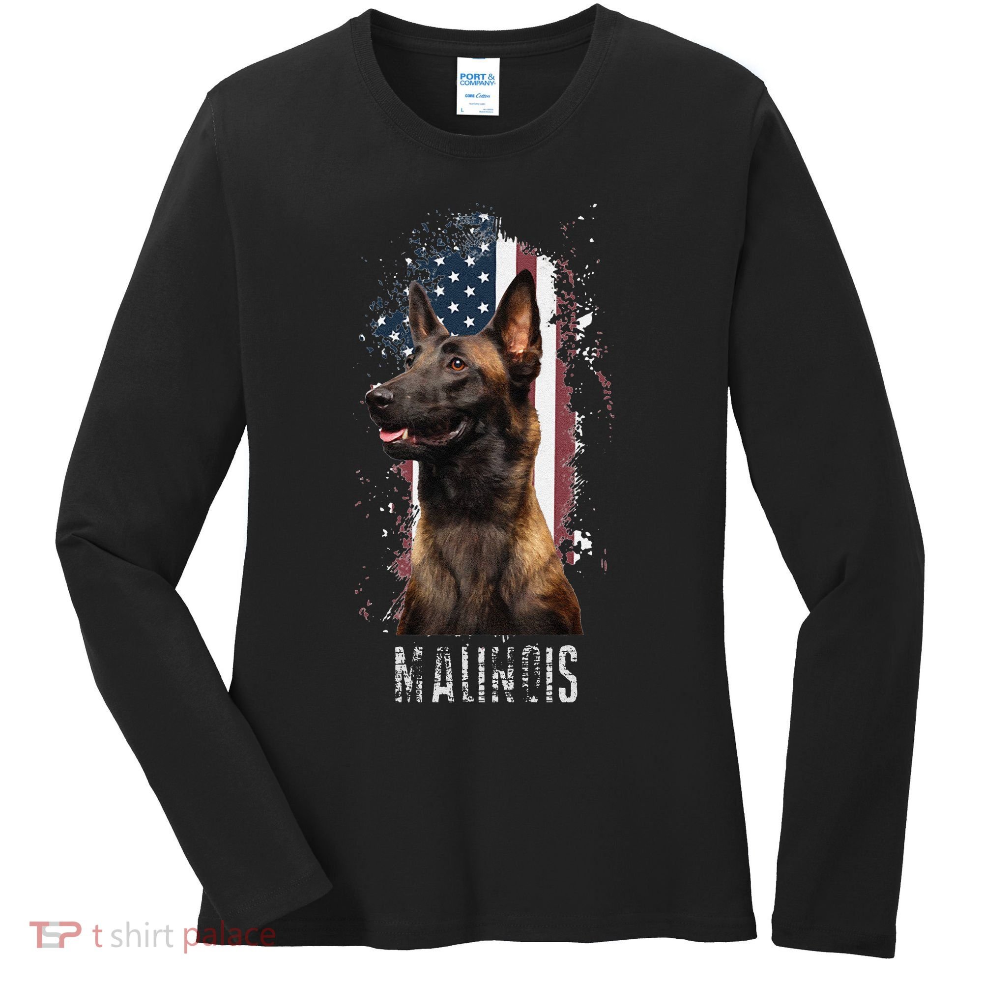 Belgian Malinois American Flag Funny Dog Gift Love Women's Long Sleeve Shirt