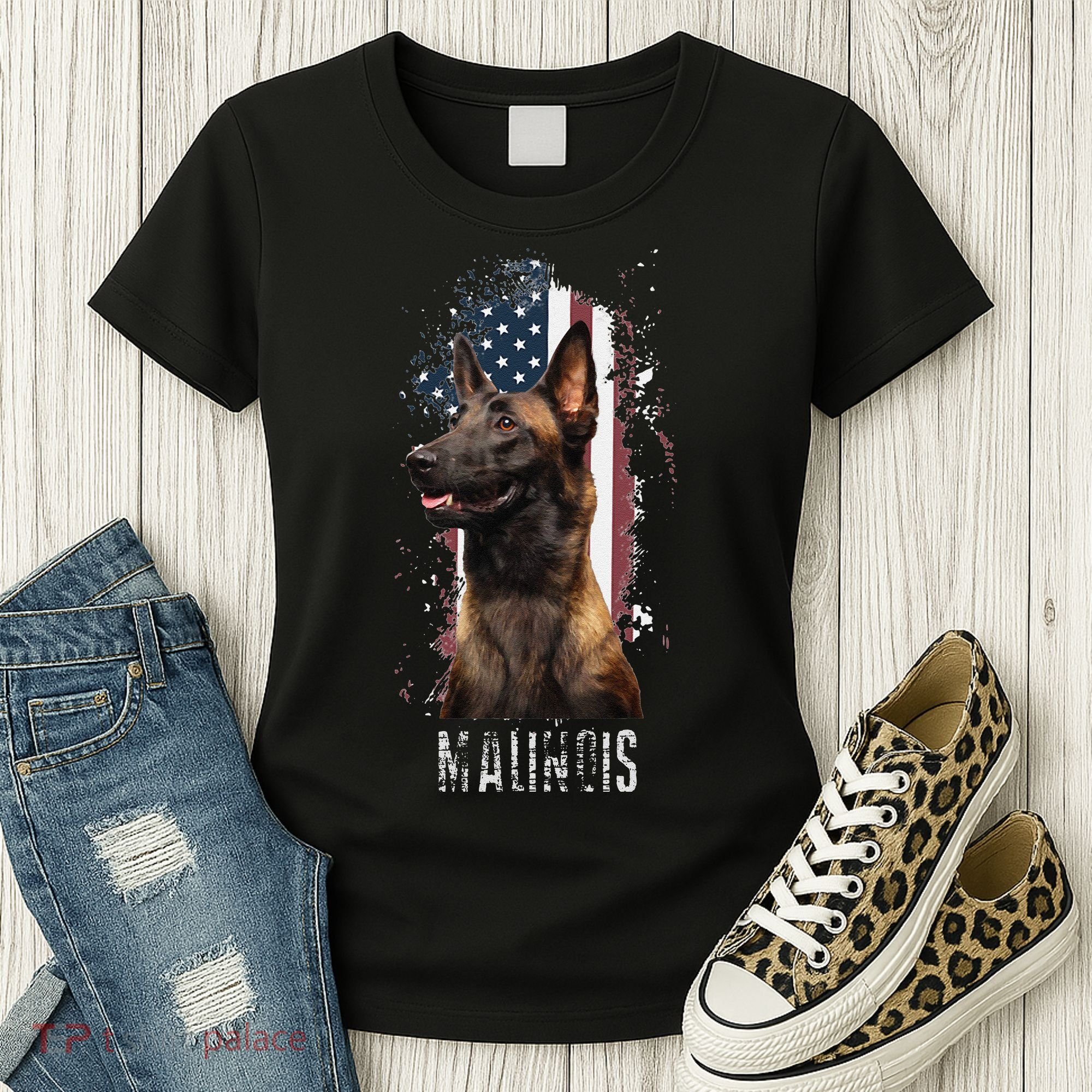 Belgian Malinois American Flag Funny Dog Gift Love Women's T-Shirt