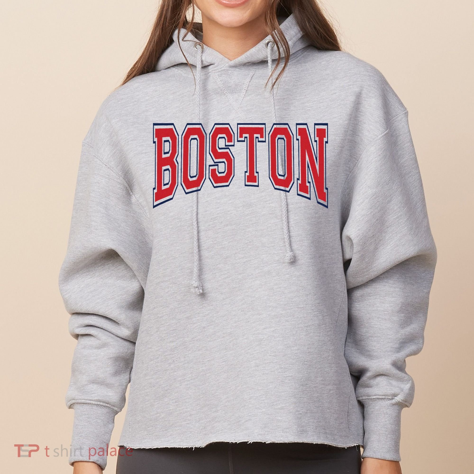 Boston Massachusetts Ladies Heavyweight Boxy Pullover Hoodie