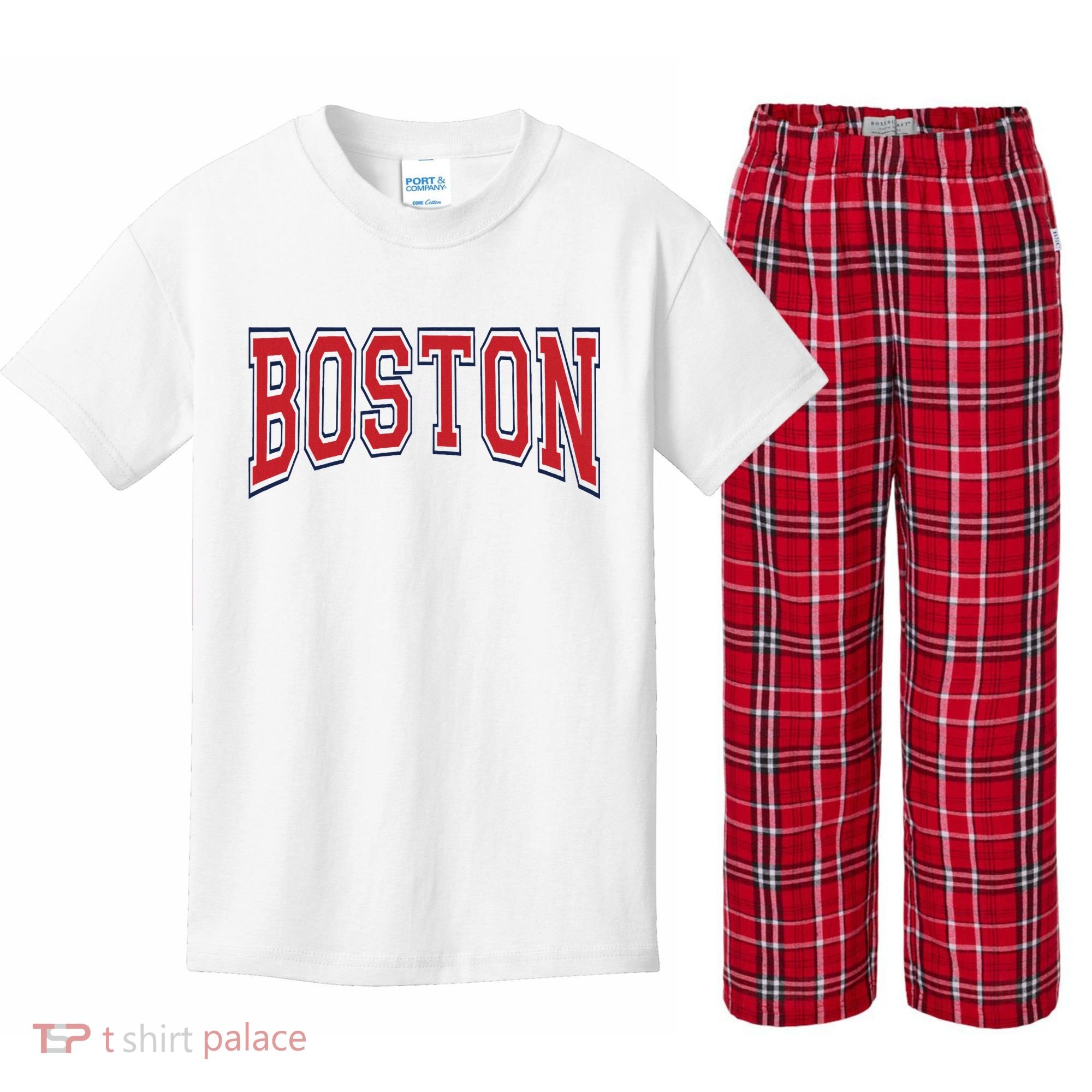 Boston Massachusetts Kids Plaid Pajama Set