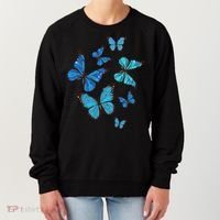 Blue Morpho Butterfly Swarm Lepidoptera Lover Entomologist Women's Sweatshirt thumb 0