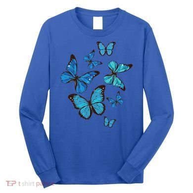 Blue Morpho Butterfly Swarm Lepidoptera Lover Entomologist Long Sleeve Shirt