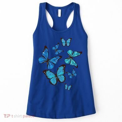 Blue Morpho Butterfly Swarm Lepidoptera Lover Entomologist Women's Tank Top