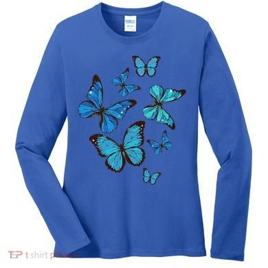 Blue Morpho Butterfly Swarm Lepidoptera Lover Entomologist Women's Long Sleeve Shirt
