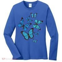 Blue Morpho Butterfly Swarm Lepidoptera Lover Entomologist Women's Long Sleeve Shirt thumb 0