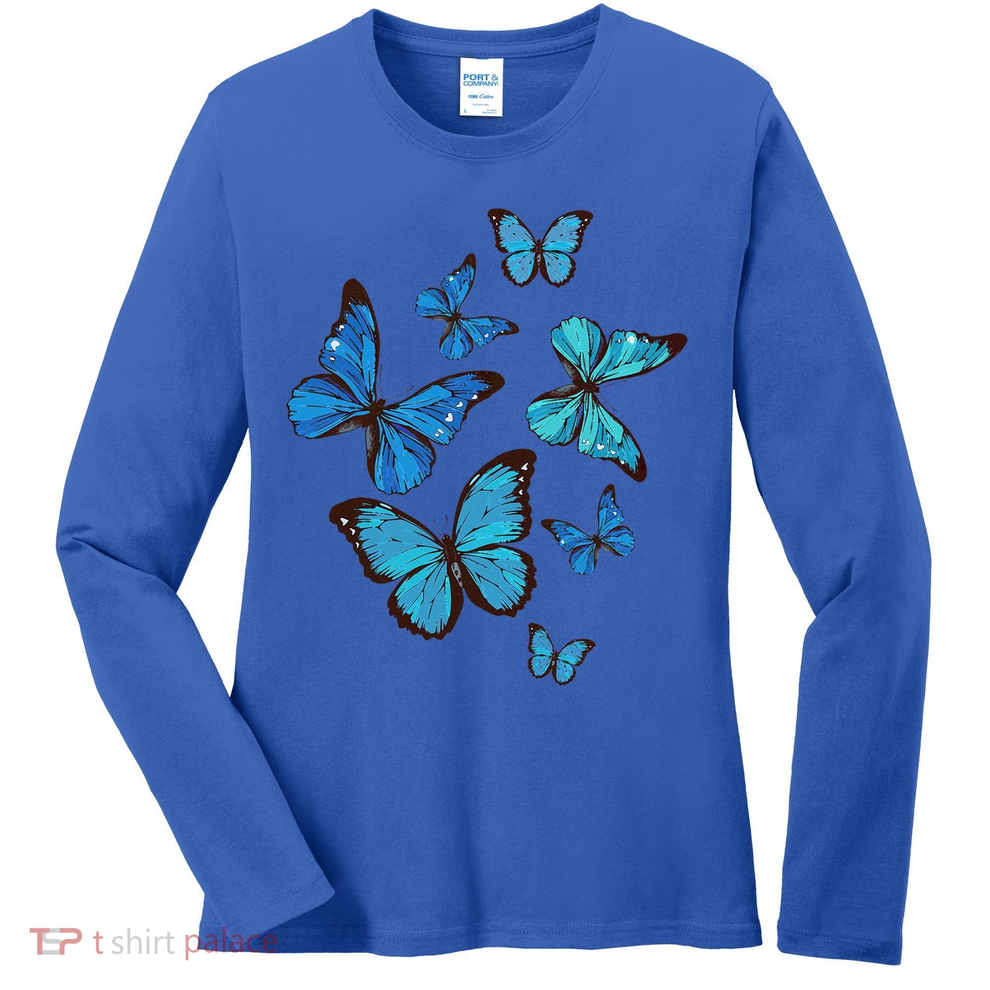 Blue Morpho Butterfly Swarm Lepidoptera Lover Entomologist Women's Long Sleeve Shirt