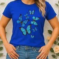 Blue Morpho Butterfly Swarm Lepidoptera Lover Entomologist Women's T-Shirt thumb 2
