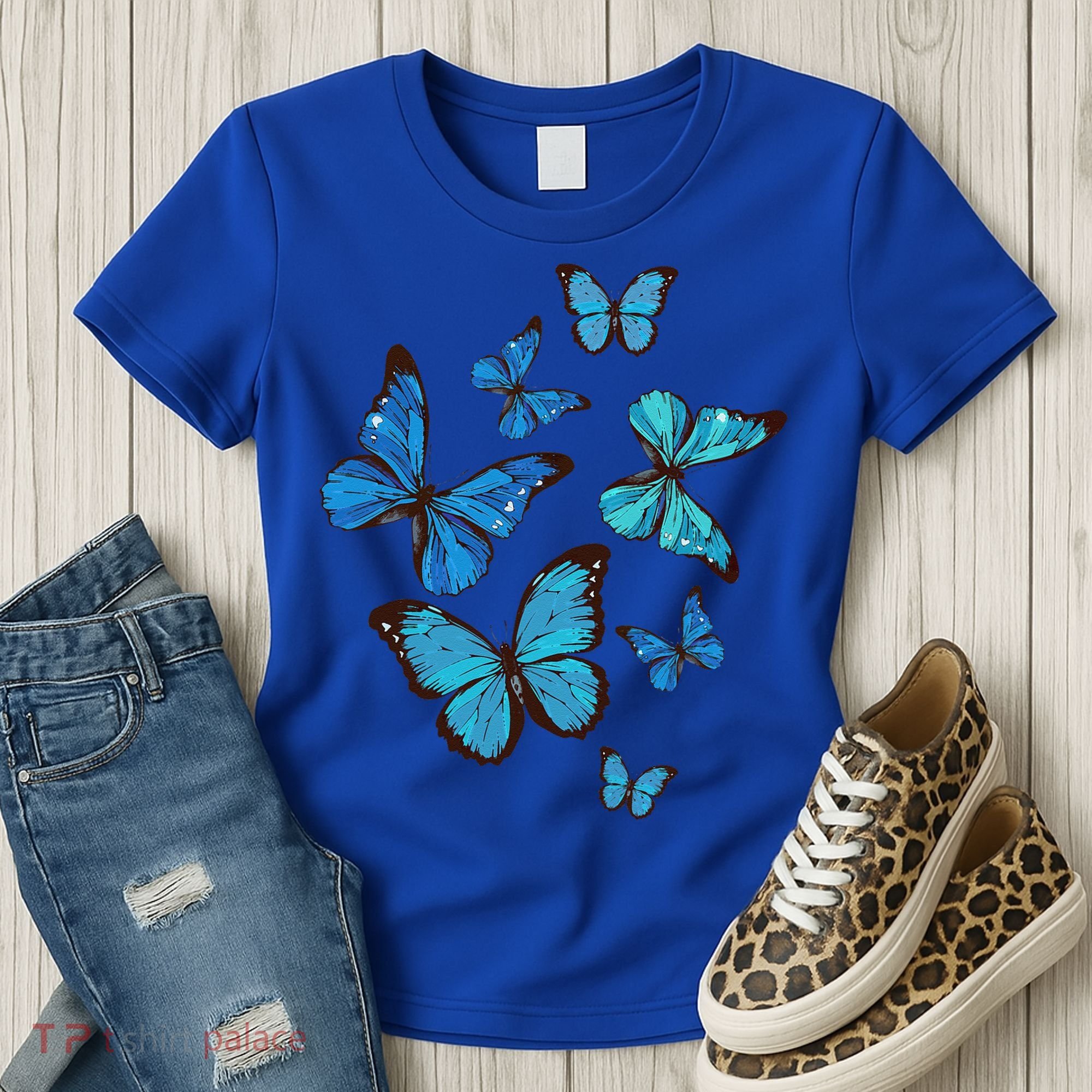 Blue Morpho Butterfly Swarm Lepidoptera Lover Entomologist Women's T-Shirt
