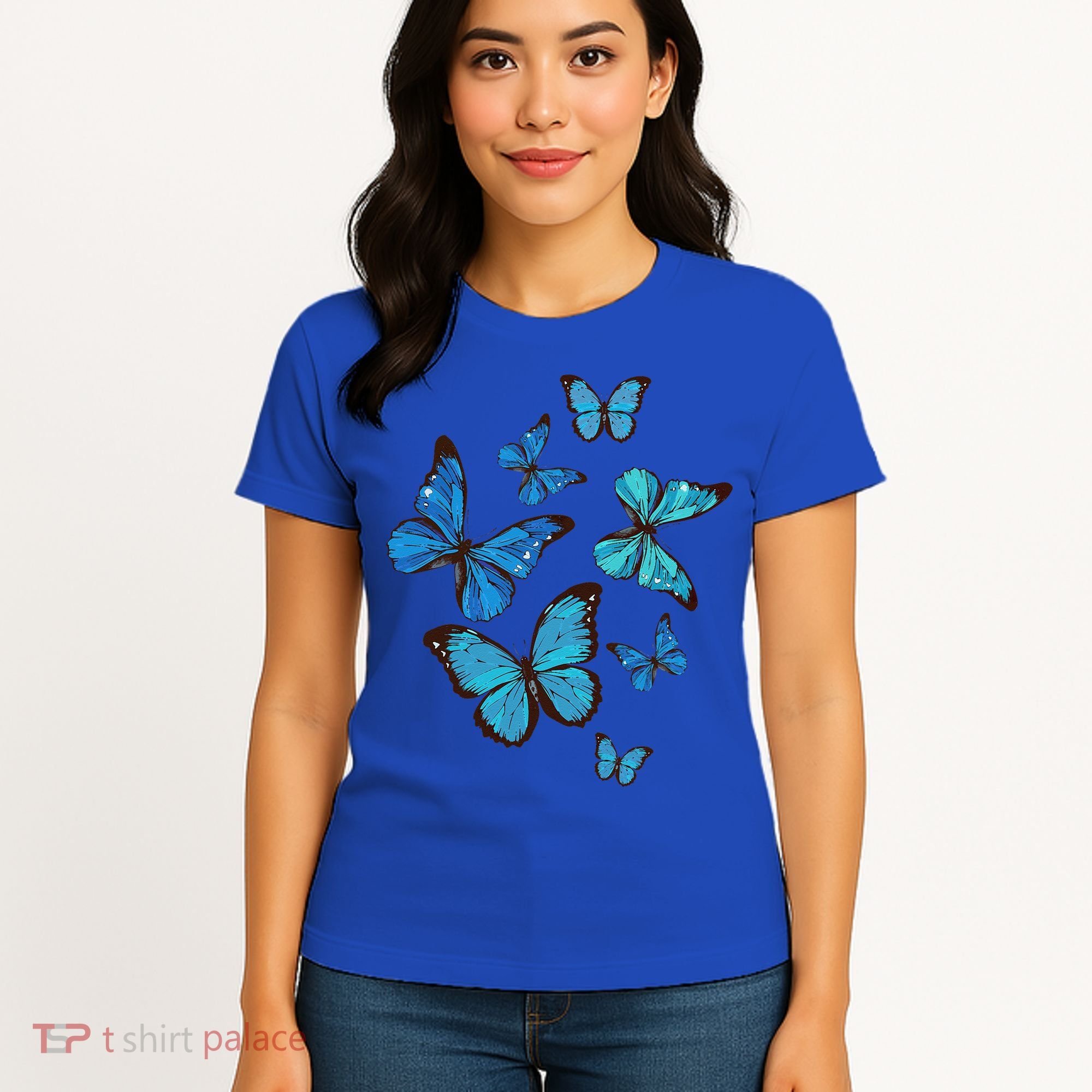 Blue Morpho Butterfly Swarm Lepidoptera Lover Entomologist Women's T-Shirt