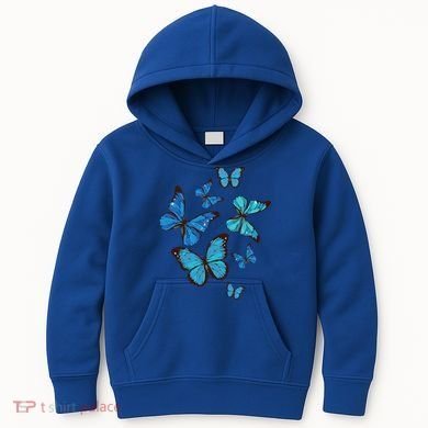 Blue Morpho Butterfly Swarm Lepidoptera Lover Entomologist Kids Hoodie
