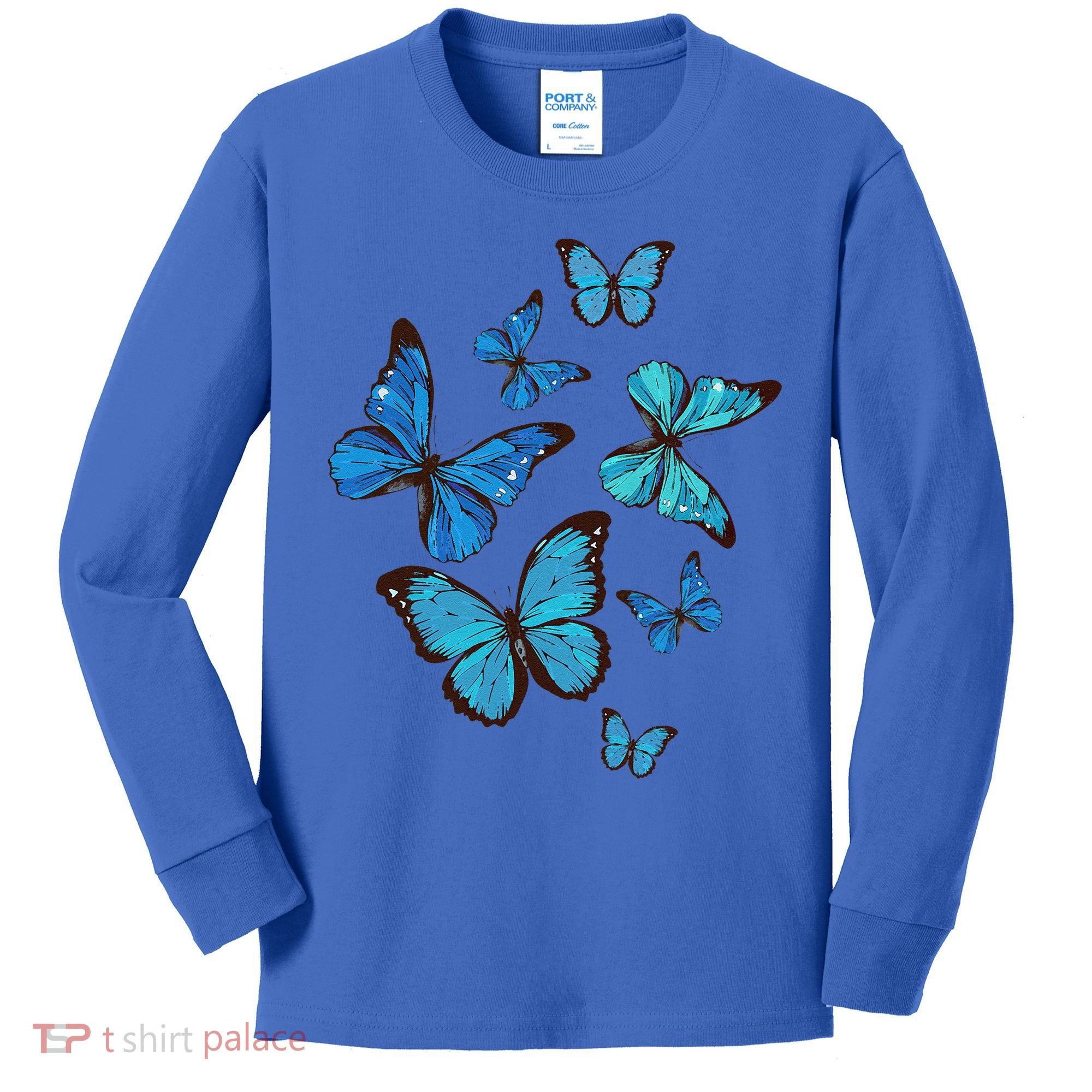 Blue Morpho Butterfly Swarm Lepidoptera Lover Entomologist Kids Long Sleeve Shirt